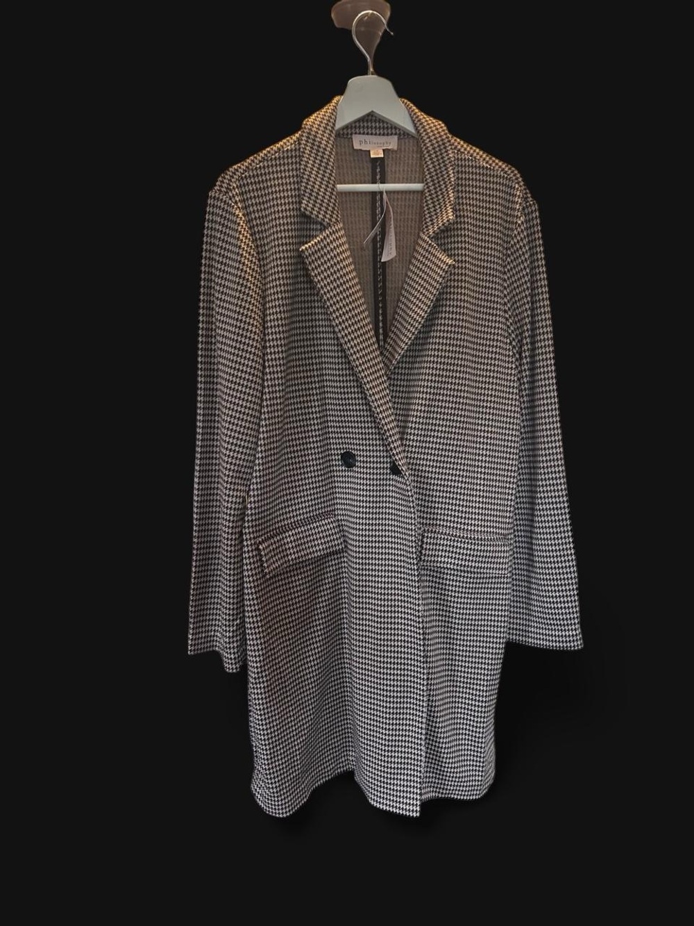 Philosophy Houndstooth Longline Blazer - Tan & Black